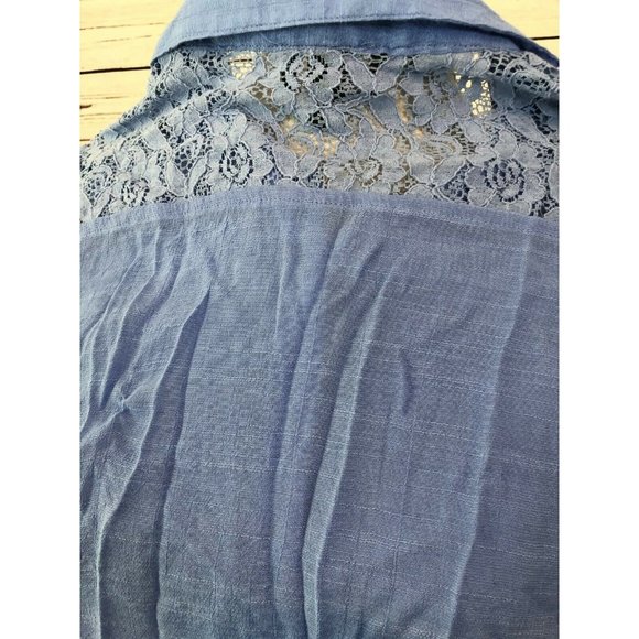 IZ Byer XS Extra Small Tie Front Shirt Blouse Lace Knot Blue Womans Sexy Y2K - Picture 7 of 8